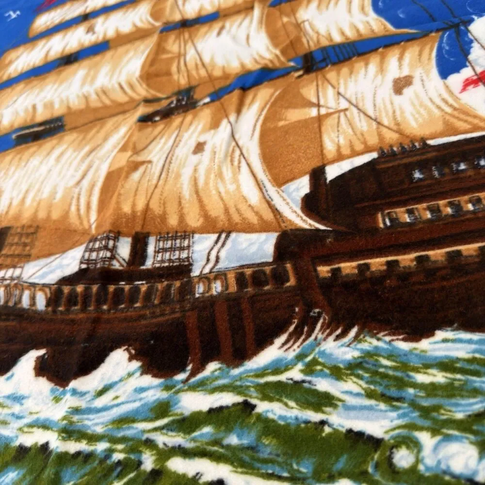 Vintage Turkish Sailing Ship Velour Wall Tapestry 100% Cotton 57x38 Nautical